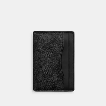 Coach Card Case With Money Clip In Signature Canvas