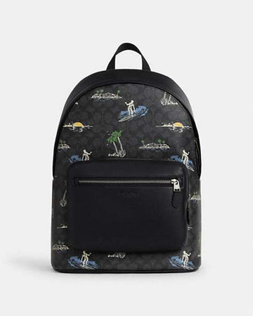 West Backpack In Signature Canvas With Surf Print