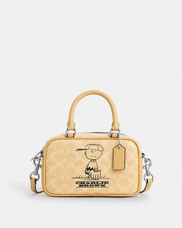 Coach X Peanuts Satchel Crossbody Bag In Signature Canvas With Charlie Brown