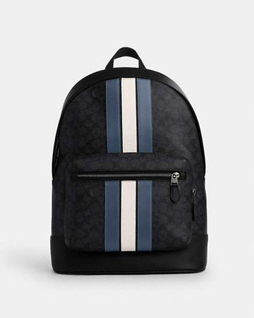 West Backpack In Signature Canvas With Varsity Stripe