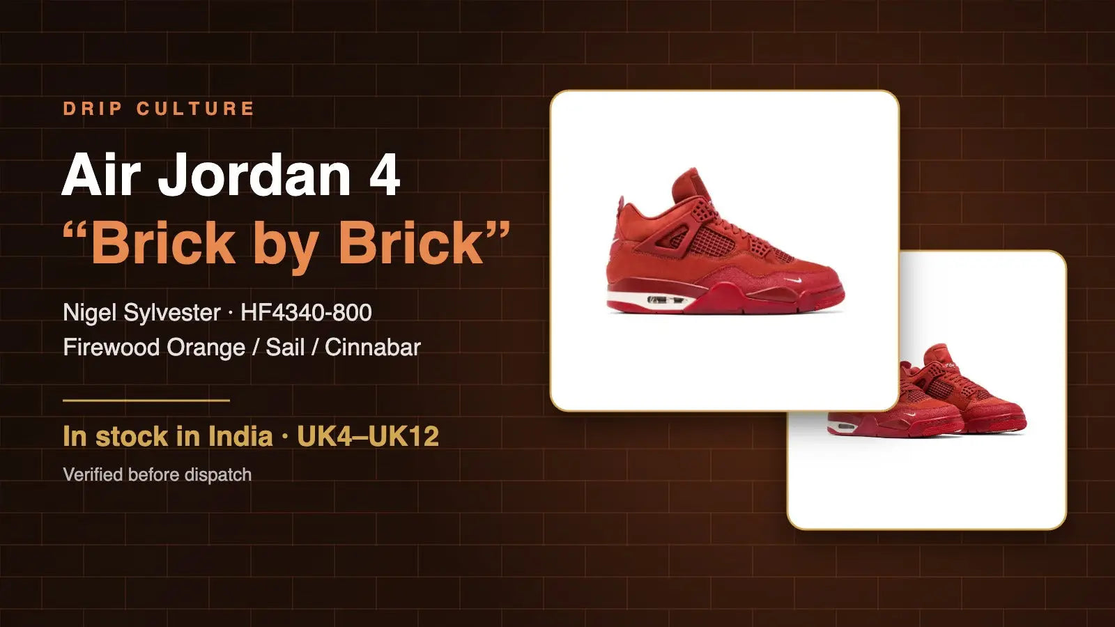 Air Jordan 4 Brick by Brick: Price in India | Drip Culture