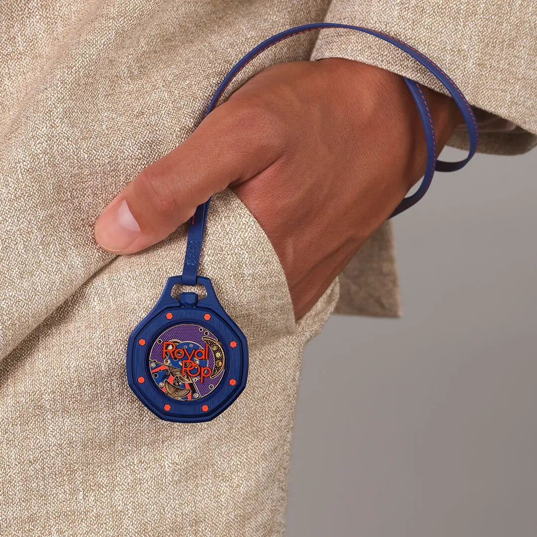 Swatch x Audemars Piguet Royal Pop Orenji Hachi worn on a lanyard