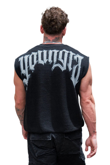 3012 - Drop Shoulder Knit Cut-Off Black