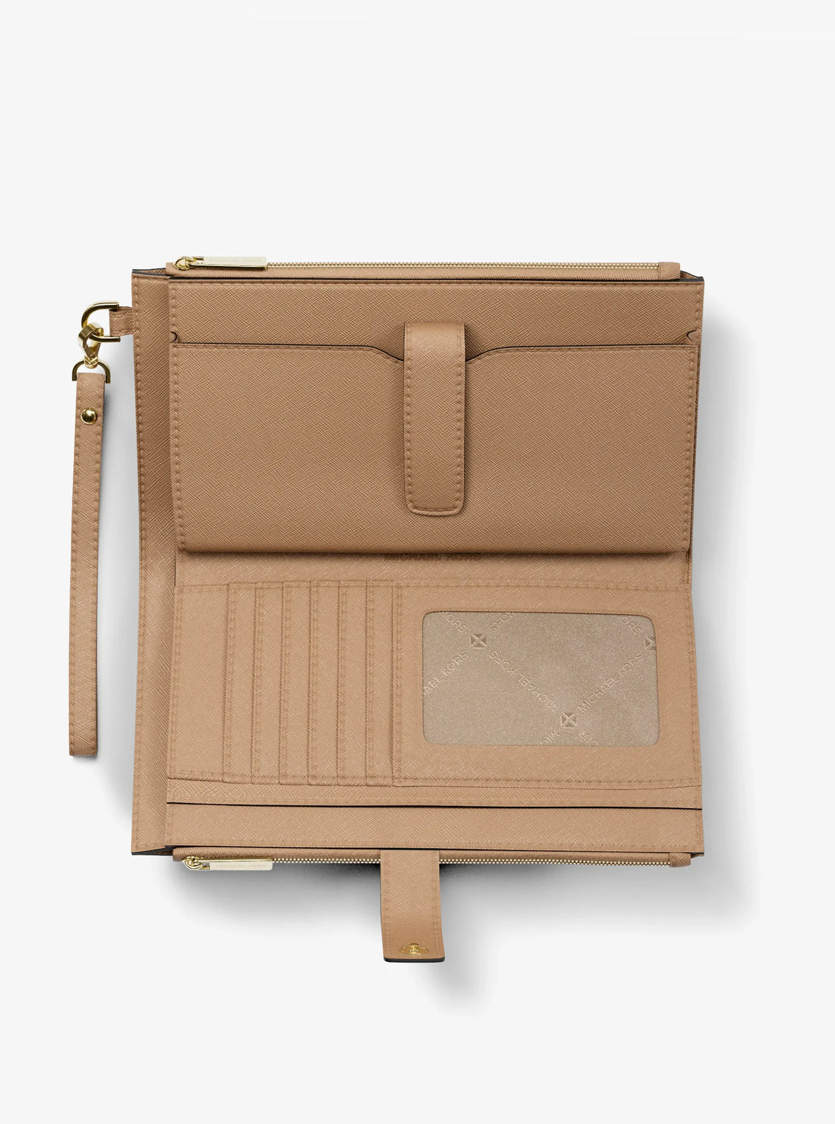 Michael Kors Jet Set Large Leather Smartphone Wristlet Camel view 2