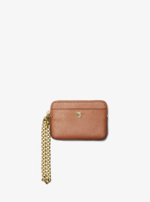Medium Saffiano leather card holder with chain