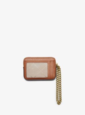 Medium Saffiano leather card holder with chain