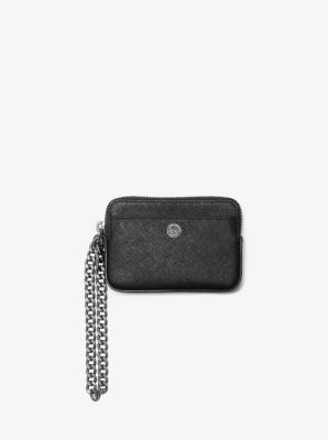 Medium Saffiano leather card holder with chain
