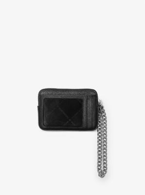 Medium Saffiano leather card holder with chain