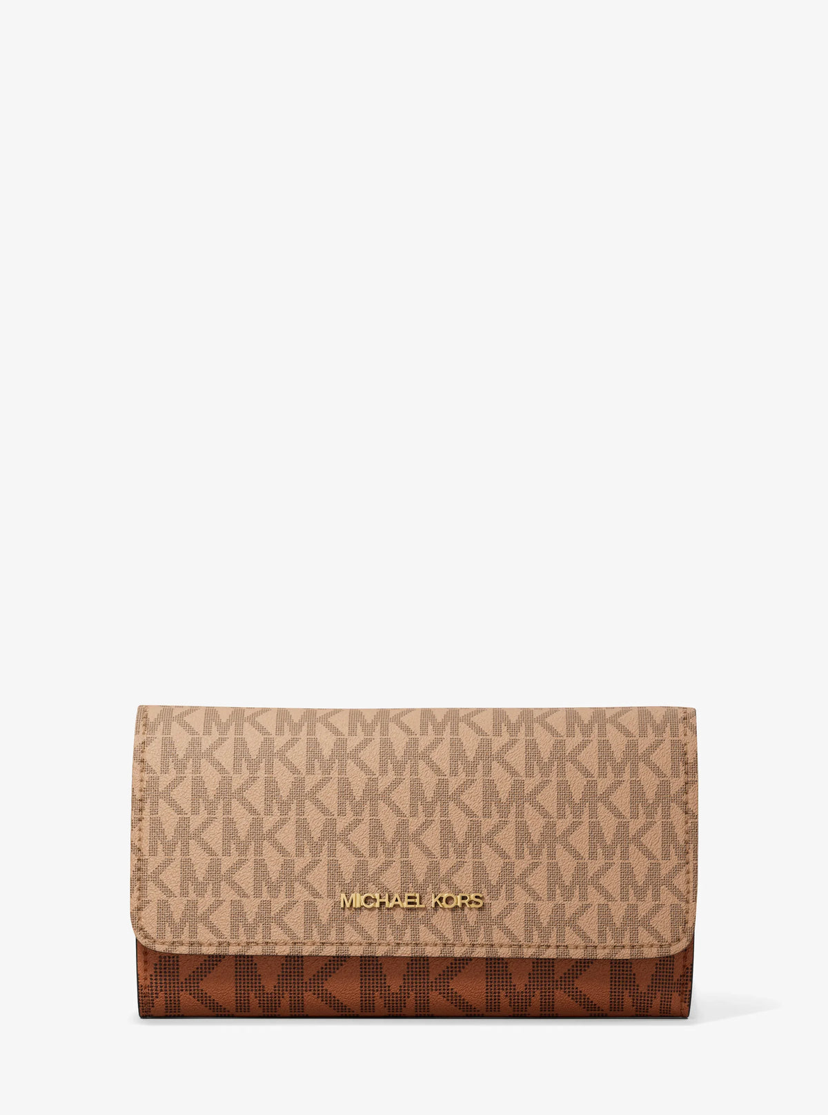 Michael Kors Jet Set Large Signature Logo Tri-Fold Wallet Camel Multi