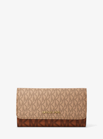 Michael Kors Jet Set Large Signature Logo Tri-Fold Wallet Camel Multi