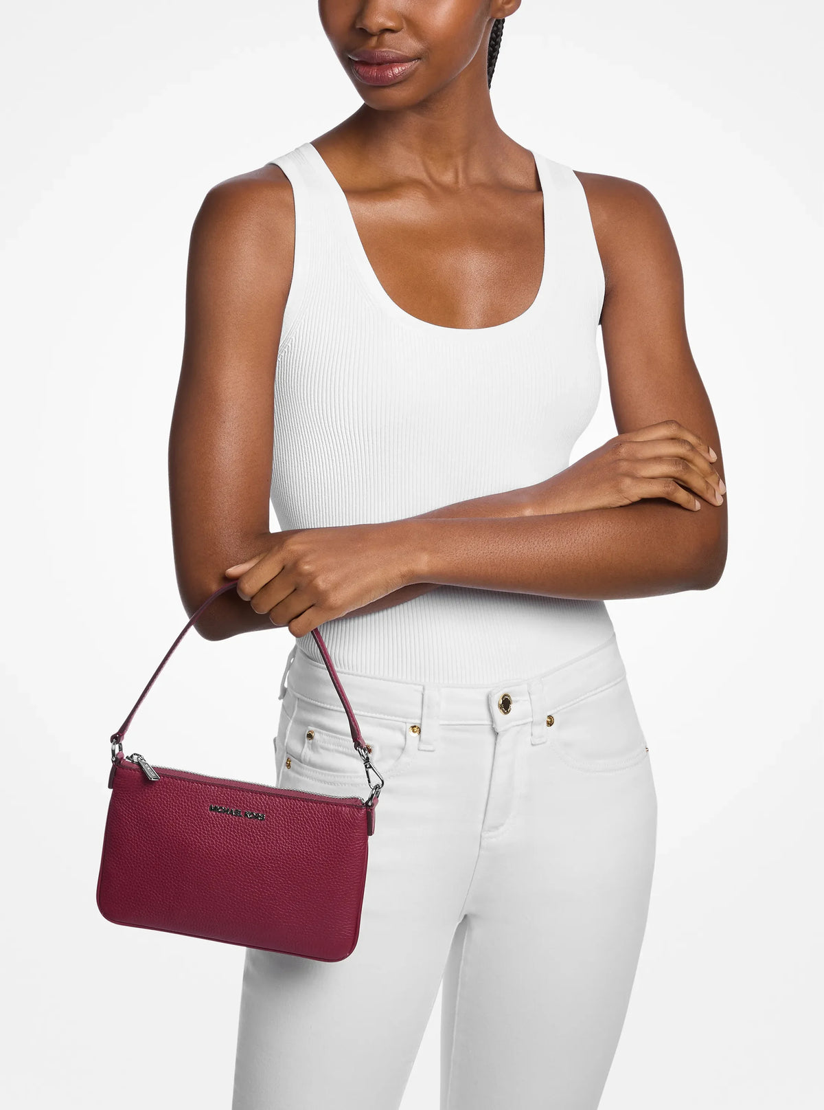 Michael Kors Jet Set Small Pebbled Leather Convertible Wristlet Maroon view 3