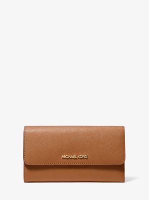 Jet Set Travel Tri-Fold Cross-Grain Leather Wallet