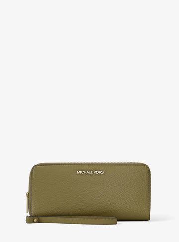 Michael Kors Jet Set Travel Large Pebbled Leather Wristlet Oregano