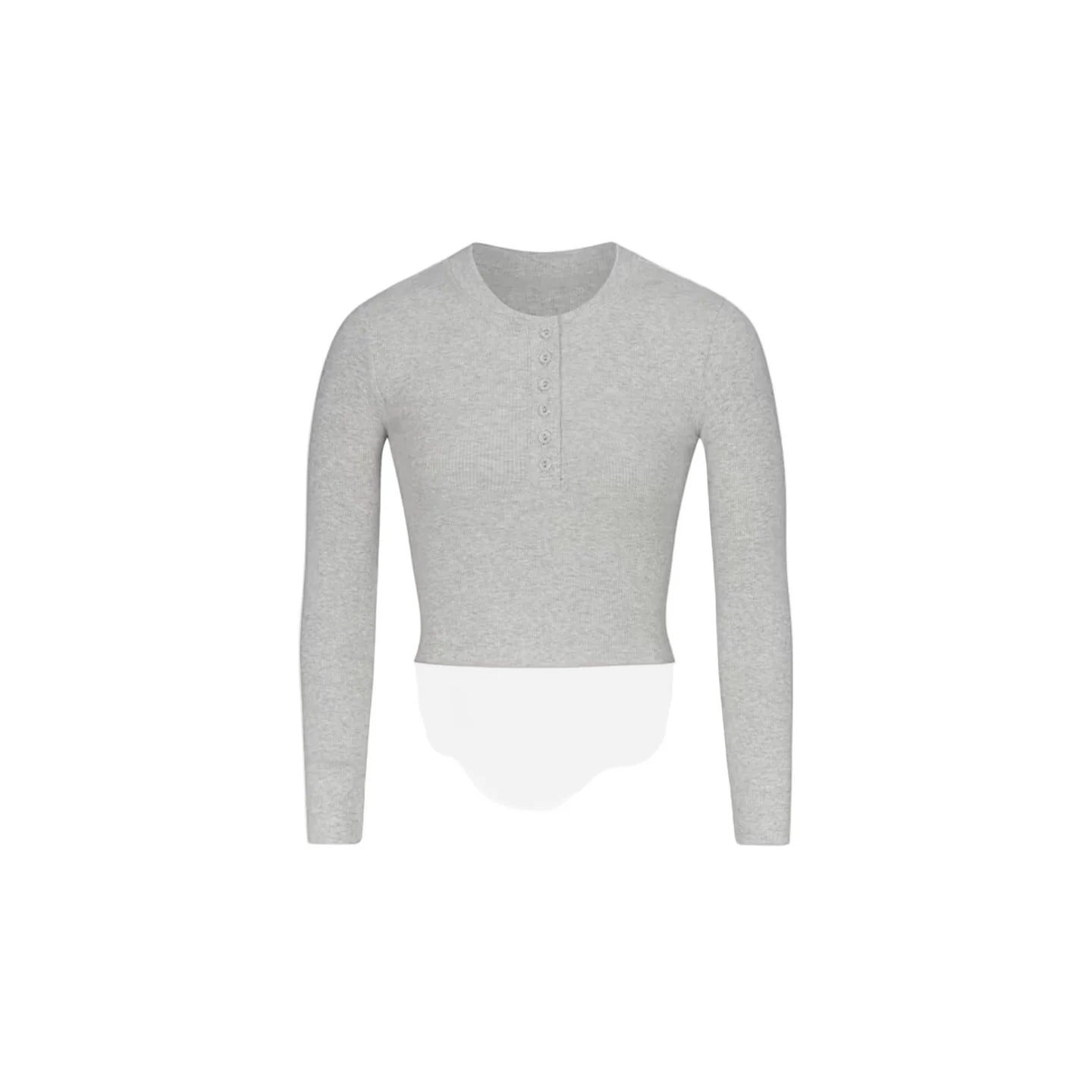 COTTON RIB LONG SLEEVE CROP HENLEY LIGHT HEATHER GREY