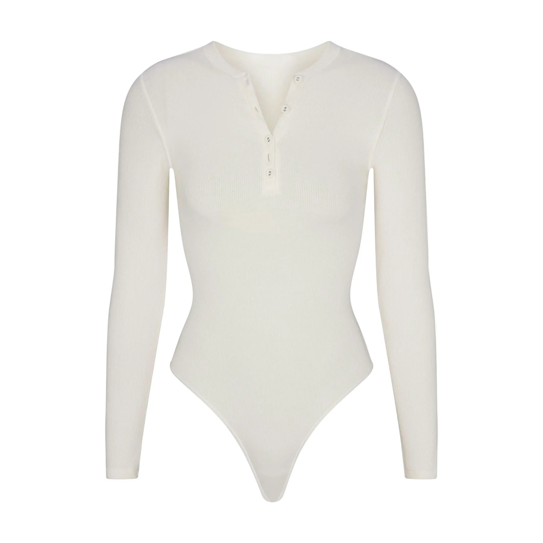 COTTON RIB LONG SLEEVE HENLEY BODYSUIT MARBLE