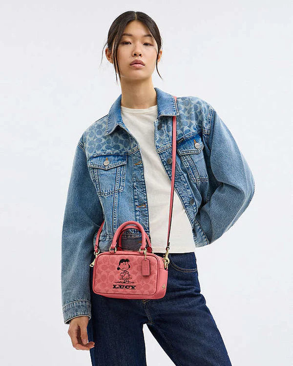 Coach X Peanuts Satchel Crossbody Bag In Signature Canvas With Lucy