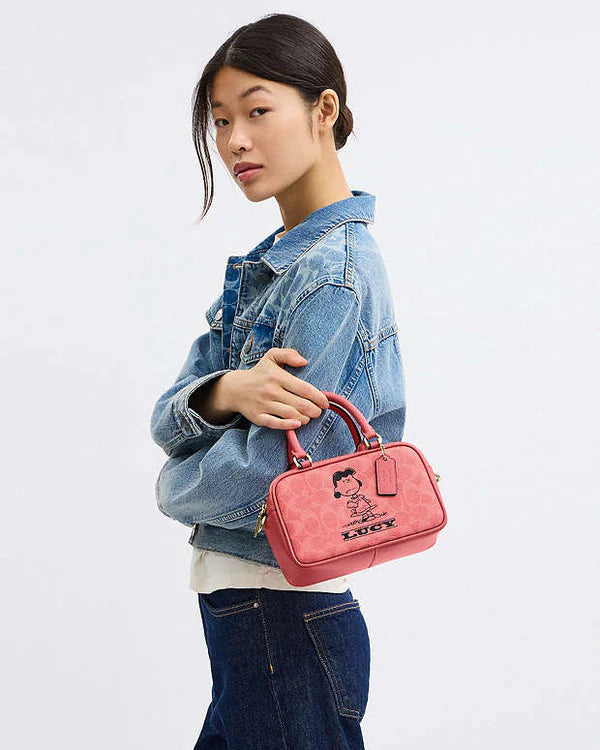 Coach X Peanuts Satchel Crossbody Bag In Signature Canvas With Lucy