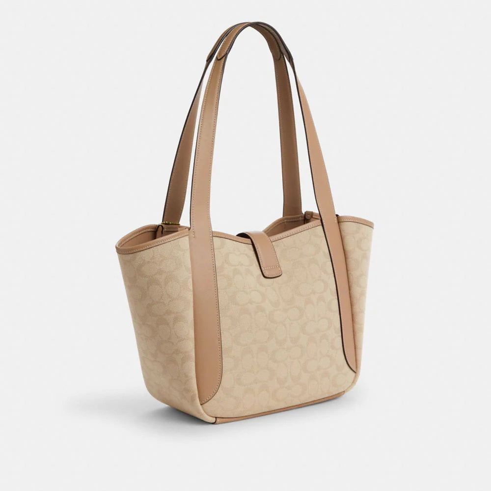 Coach Hadley Turnlock Tote Bag With Signature Canvas