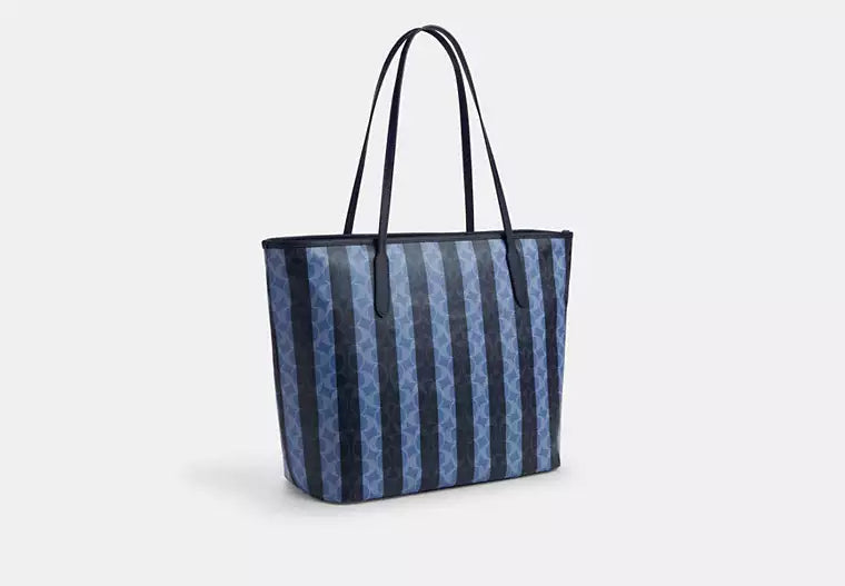 Coach Large City Tote Bag In Signature Canvas With Stripe