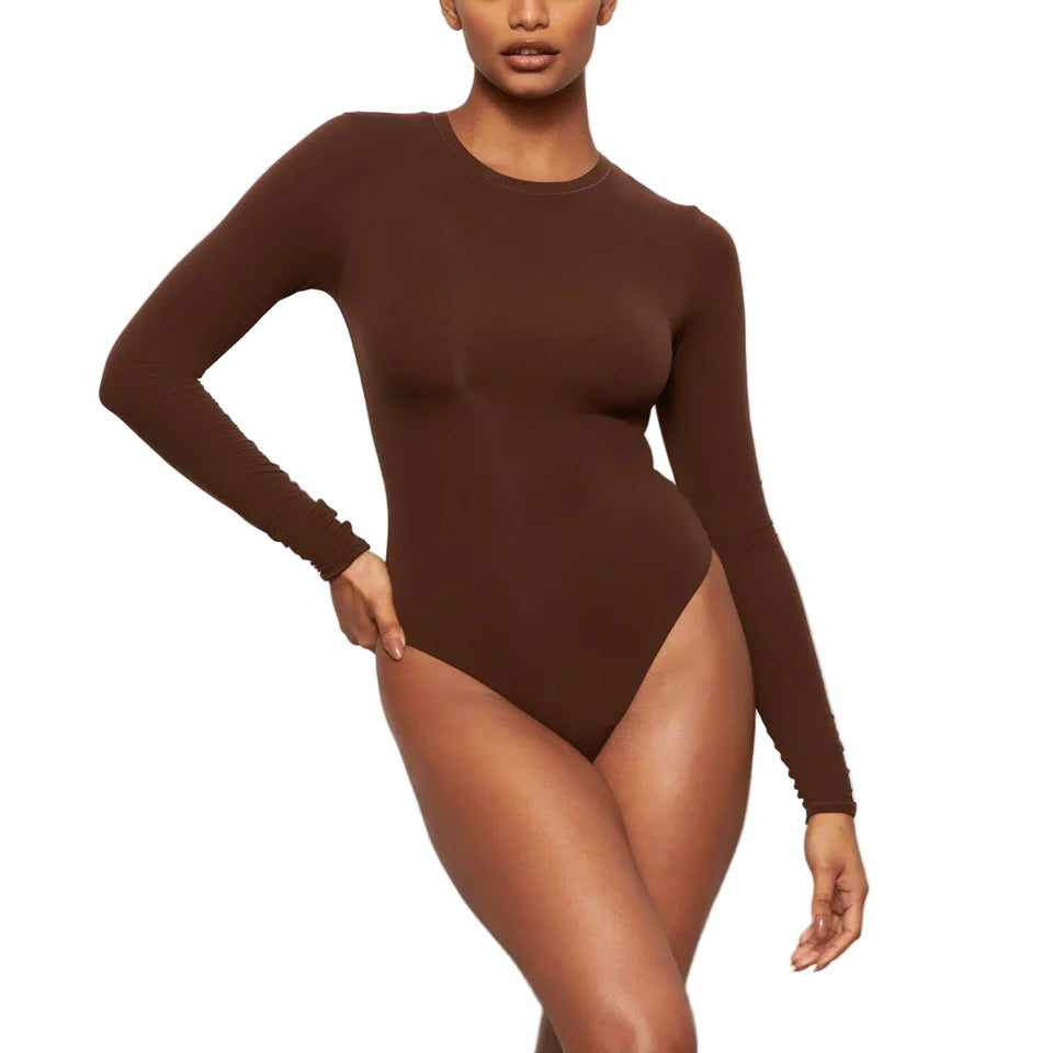 FITS EVERYBODY LONG SLEEVE CREW NECK BODYSUIT COCOA