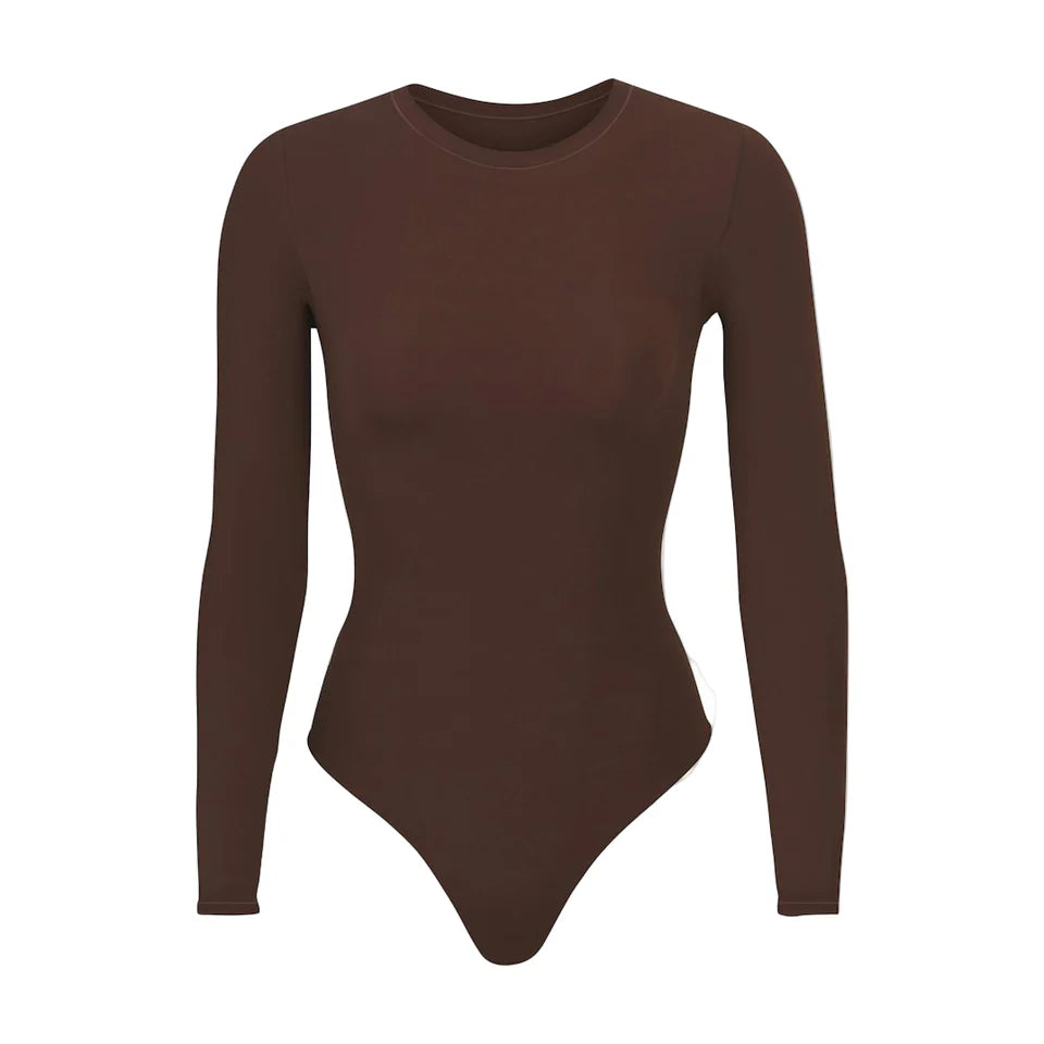 FITS EVERYBODY LONG SLEEVE CREW NECK BODYSUIT COCOA