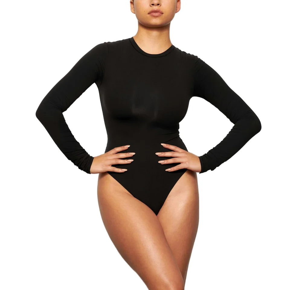 FITS EVERYBODY LONG SLEEVE CREW NECK BODYSUIT ONYX