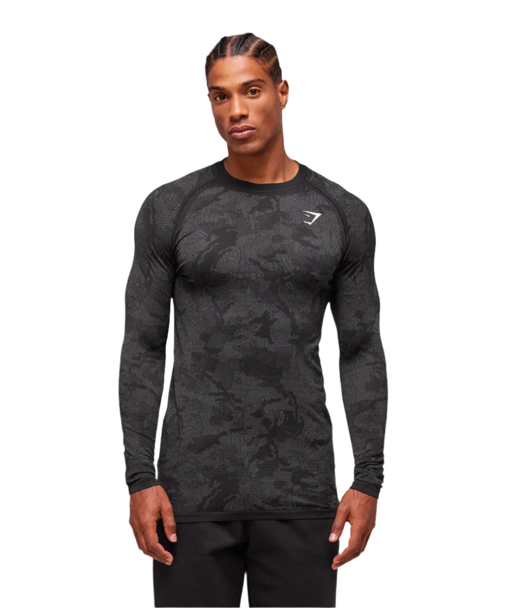Gymshark Geo Seamless Long Sleeve T-Shirt - Black/Charcoal Grey