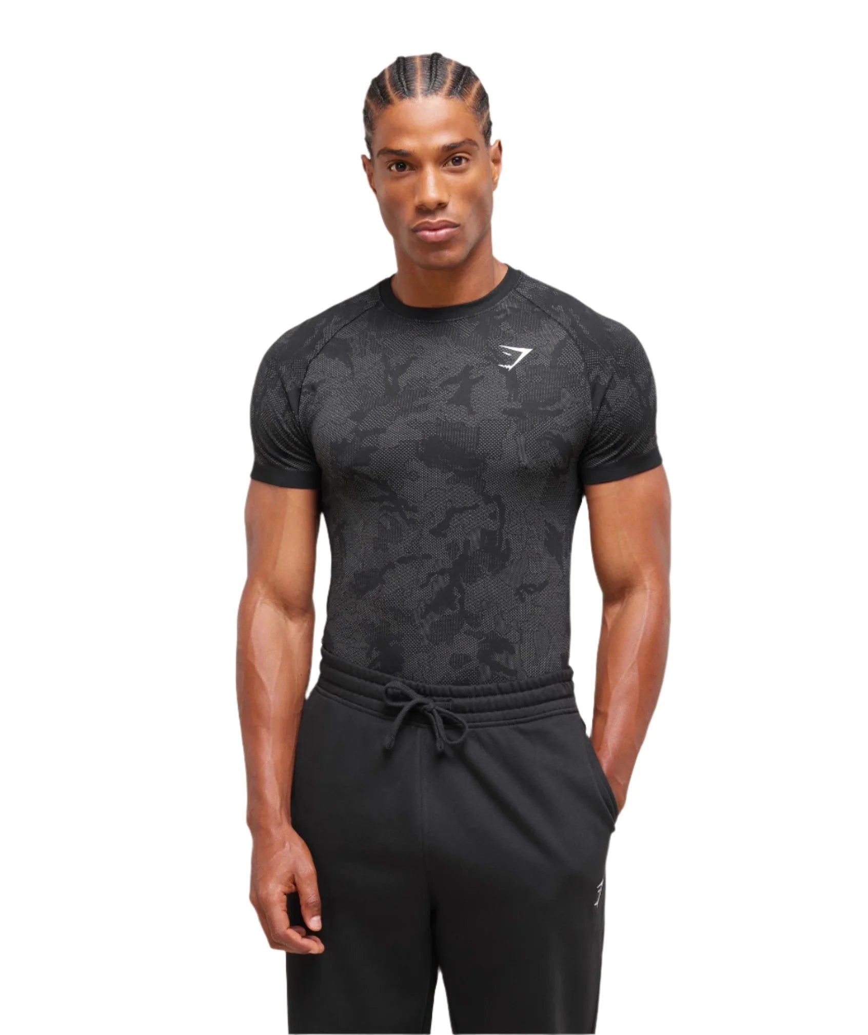 Gymshark Geo Seamless T-Shirt - Black/Charcoal Grey