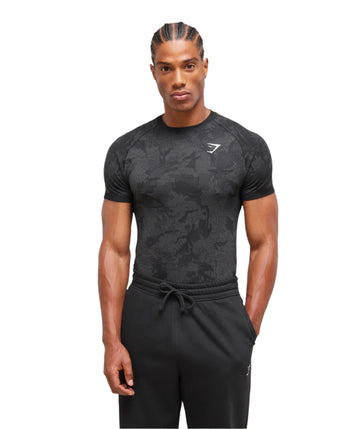 Gymshark Geo Seamless T-Shirt - Black/Charcoal Grey