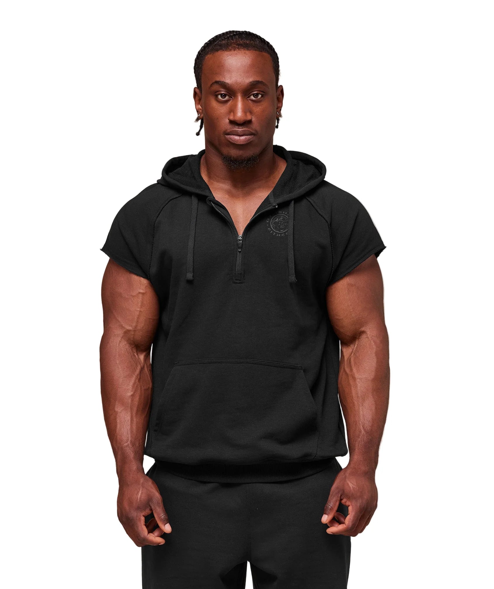 Gymshark Legacy 1/4 Zip Cap Sleeve Hoodie Black