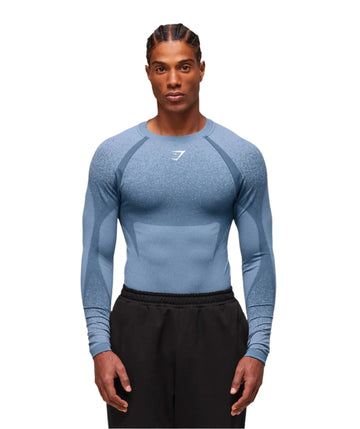 Gymshark Shadow Seamless Long Sleeve T-Shirt - Faded Blue