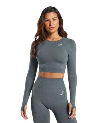 Gymshark Vital Seamless Crop Top - Strong Grey/ Marl