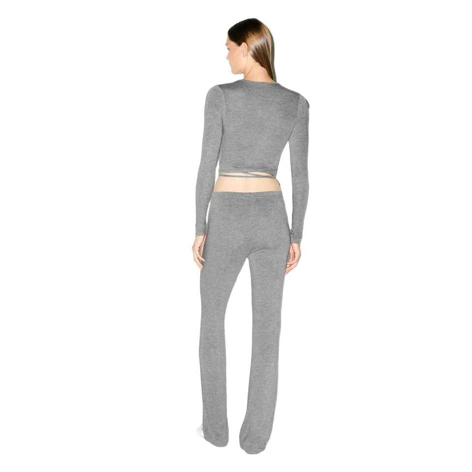 LONG SLEEVE WRAP TOP Dark Heather Grey