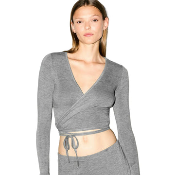 LONG SLEEVE WRAP TOP Dark Heather Grey