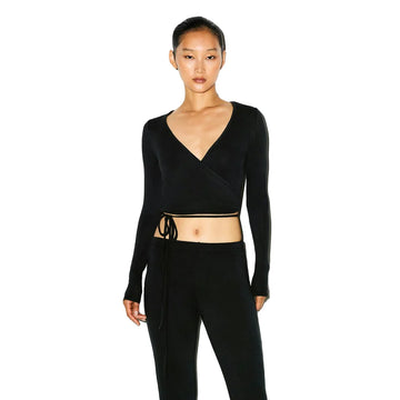 LONG SLEEVE WRAP TOP Onyx