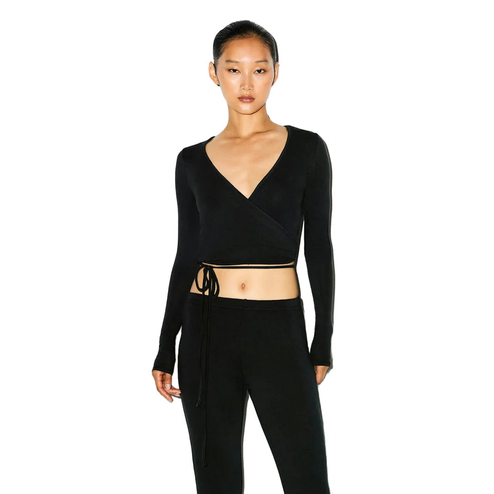 LONG SLEEVE WRAP TOP Onyx