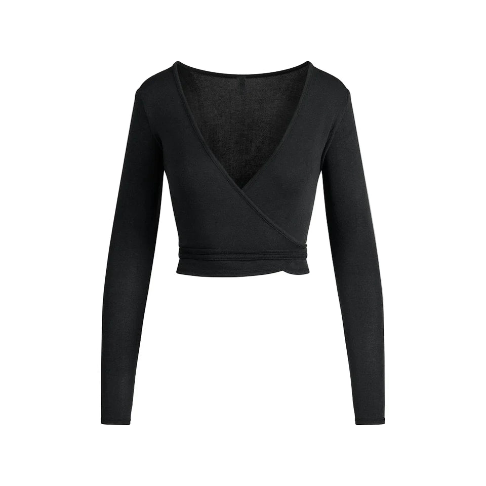 LONG SLEEVE WRAP TOP Onyx