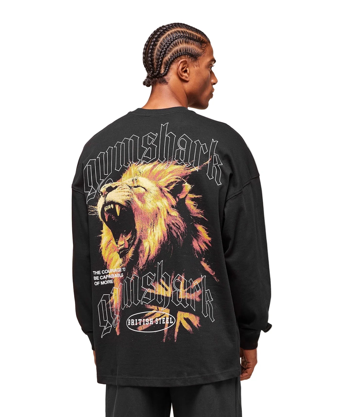 Lion Graphic Long Sleeve T-Shirt extreme oversized fit Black