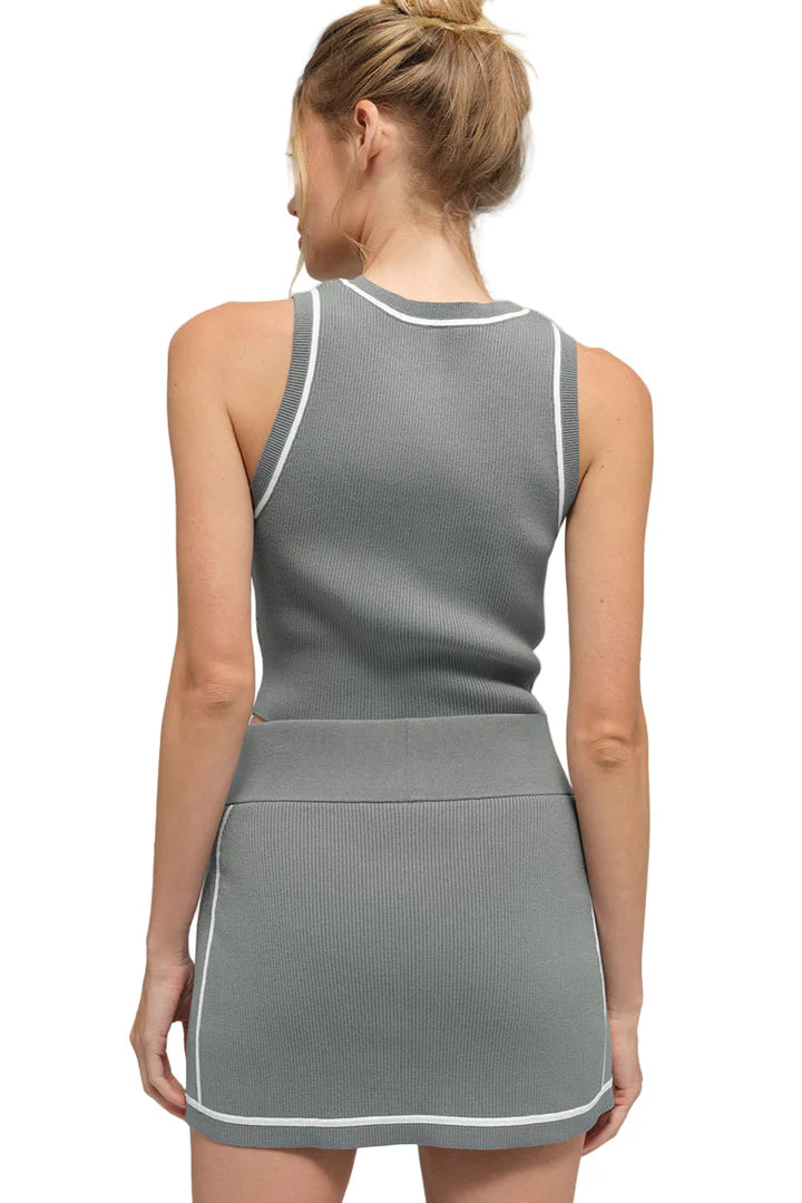 Ribbed Sweater Knit Highline Cropped Tank Lunar Grey/White