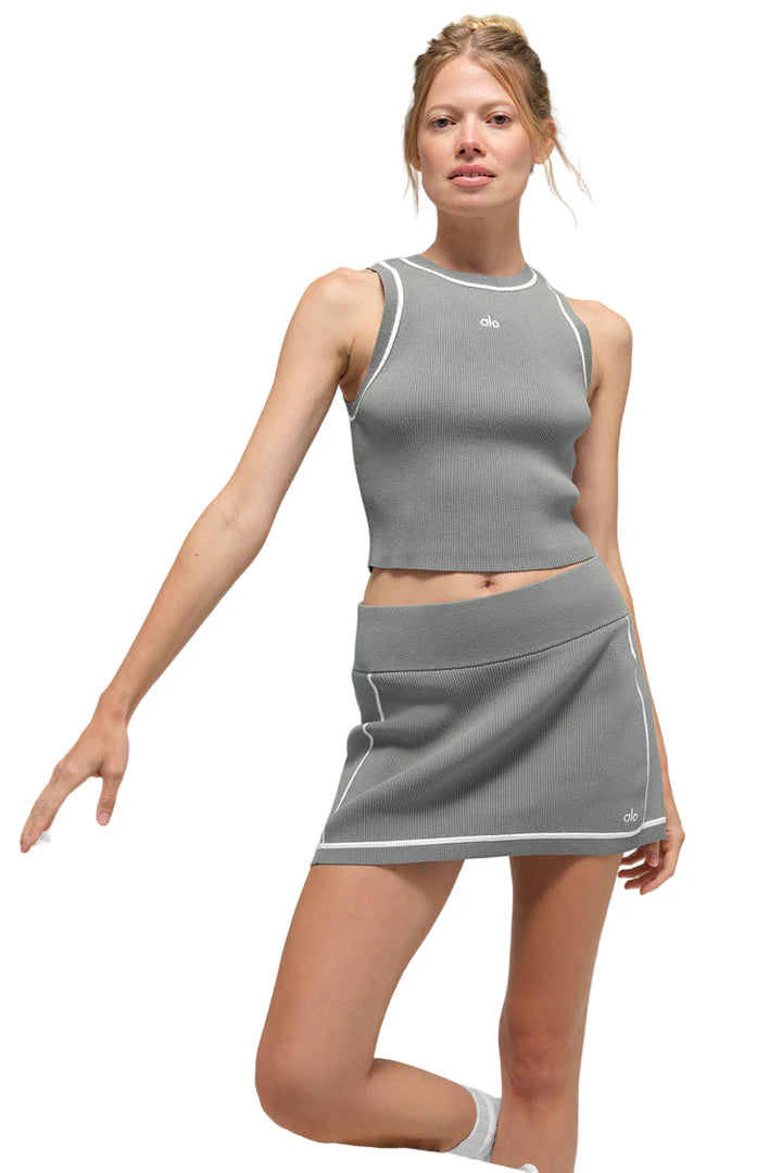 Ribbed Sweater Knit Highline Cropped Tank Lunar Grey/White