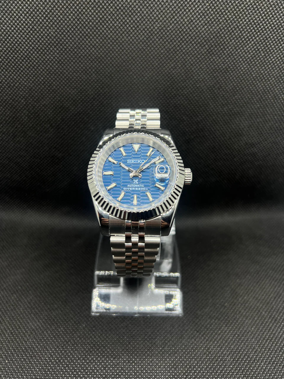 SEIKO MOD DATEJUST BLUE FLUTED