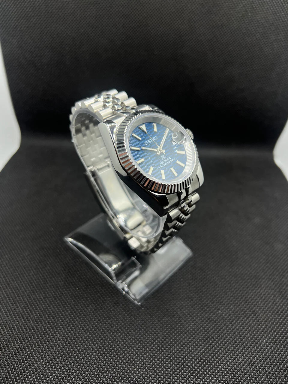 SEIKO MOD DATEJUST BLUE FLUTED