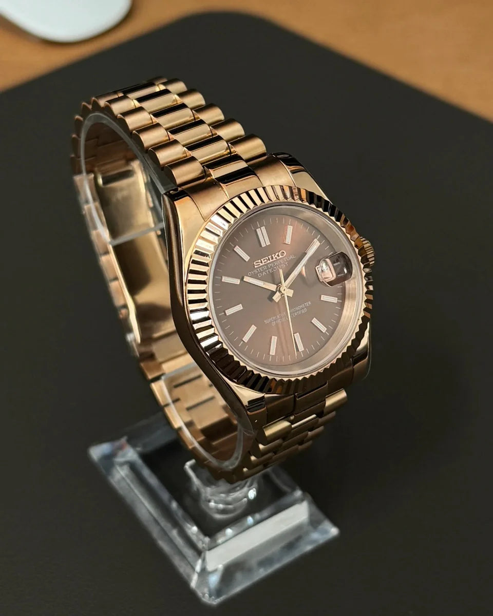 SEIKO MOD DATEJUST CHOCOLATE CRYSTALS / ROSE GOLD