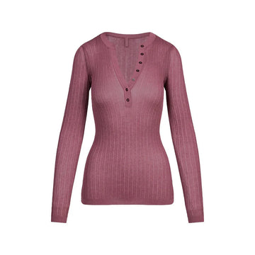 Sheer Knit LONG SLEEVE HENLEY Beet