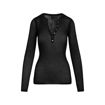 Sheer Knit LONG SLEEVE HENLEY Onyx