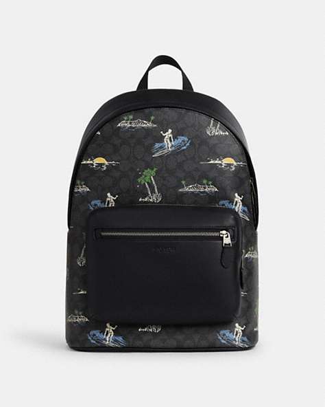 West Backpack In Signature Canvas With Surf Print