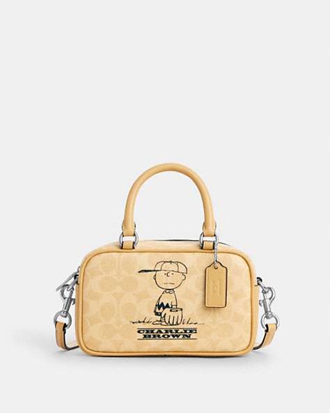 Coach X Peanuts Satchel Crossbody Bag In Signature Canvas With Charlie Brown