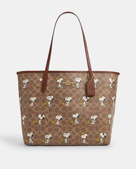 Coach X Peanuts City Tote Bag In Signature Canvas With Snoopy Print