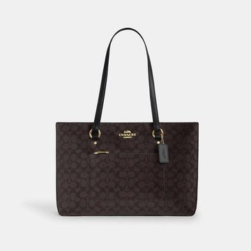 Coach Station Tote Signature Canvas Gold/Walnut/Black
