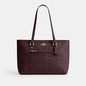 Coach Station Tote Signature Canvas Gold/Black Currant